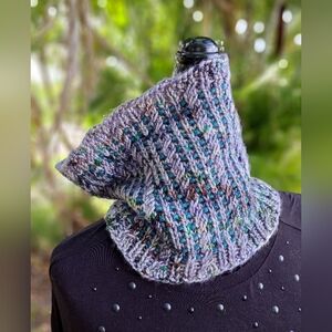 Hand Crafted OOAK Unisex Soft Warm Wool Knit Neck Warmer in Gray Green Colors